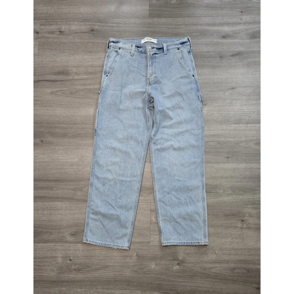 Hollister Baggy Carpenter Jeans 31 x 30 Light Wash Blue Relaxed Straight Denim
